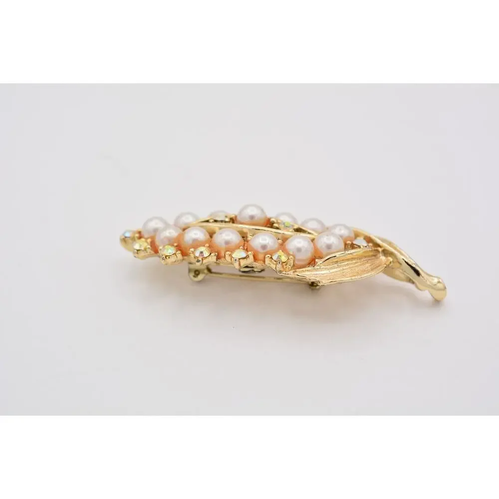 Vintage Flower Pin Brooch Corn Gold Aurora Borealis Rhinestone Crystal 60s BinAT